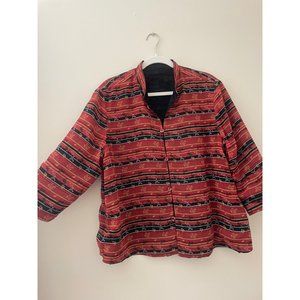 coldwater creek  black/rust cultural print reversible button cardigan style jack